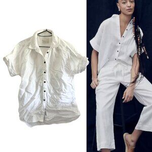 J. CREW White Baird McNut 100% Linen Relaxed Fit Short Sleeve Button Up Shirt